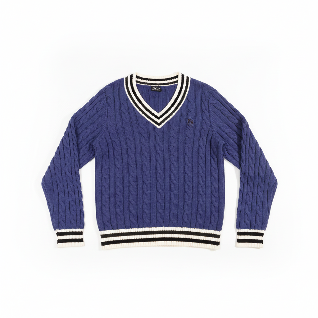 DGR Blue Cable-Knit Sweater Flat Lay