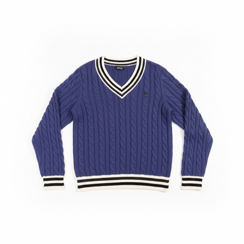 DGR Blue Cable-Knit Sweater Flat Lay