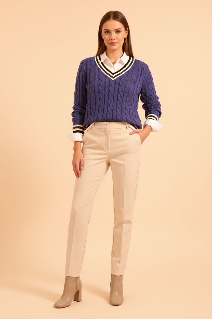 Cable-Knit Cotton Sweater - Marine Blue